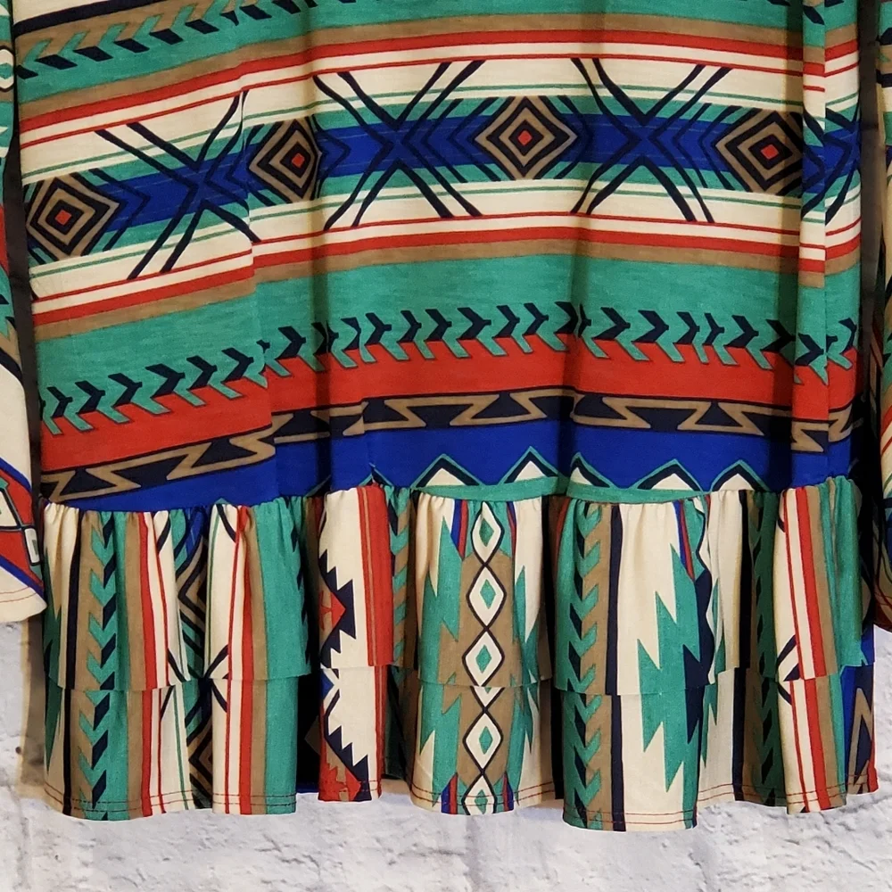 🇺🇲Host Pick🔥Native American Print Ruffle Top In Size S, M or L - Picture 12 of 15
